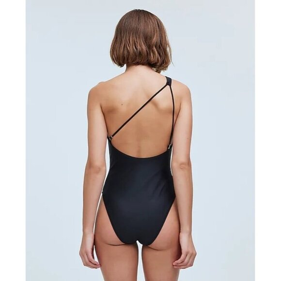Madewell One-Shoulder One-Piece Swimsuit black minimalist modest sz XS - Picture 2 of 6